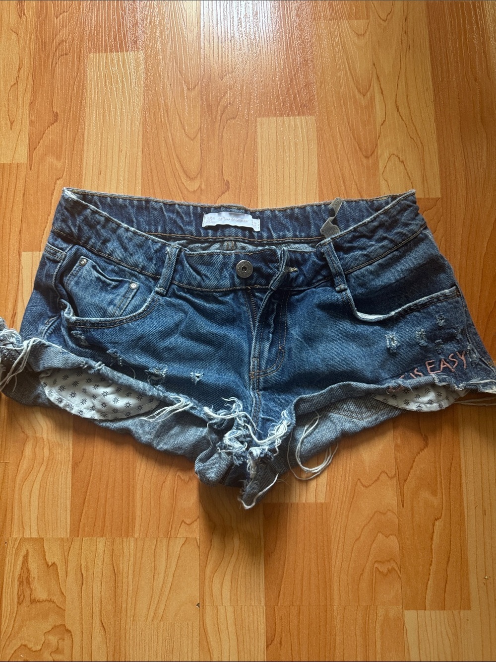 Zara Distressed Denim Short Shorts - Blue